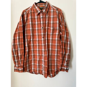 Men's Timberland Plaid Casual Organic cotton Button Down Shirt XL Orange Brown